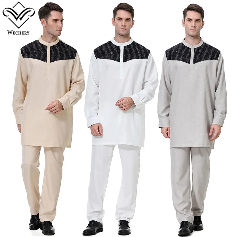 Wechery Islamic Men Arabic Qatar Saudi Formal Costume Spliced Long Sleeve Two Pieces Clothing Tunic Suit Tops & Pants
Wechery Islamic Men Arabic Qatar Saudi Formal Costume Spliced Long Sleeve Two Pieces Clothing Tunic Suit Tops & Pants