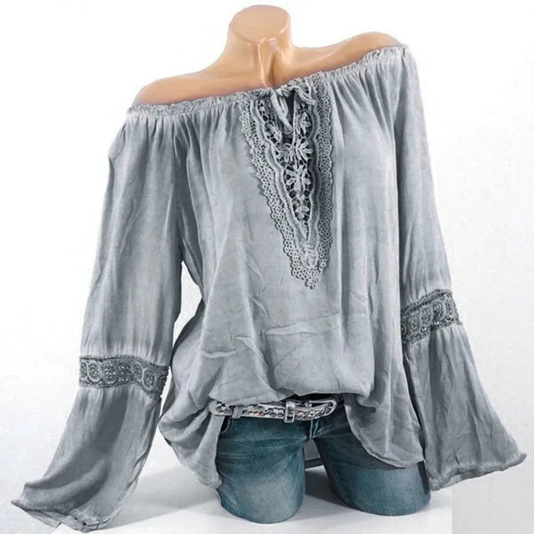 New Fashion Women Slash Neck Long sleeves Pure color Lace Splicing Tops Plus Size Blouse Hollow Out Shirt 2018 Autumn Clothes
New Fashion Women Slash Neck Long sleeves Pure color Lace Splicing Tops Plus Size Blouse Hollow Out Shirt 2018 Autumn Clothes