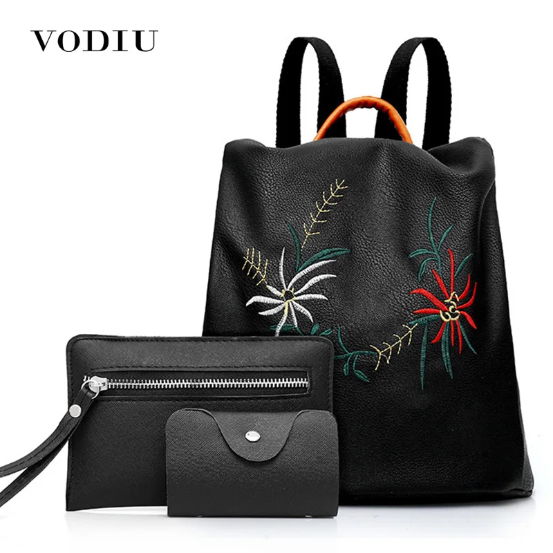 Women Backpack 3 Pcs Bags Female Leather Teenage Backpacks For Girls Embroidered Backpacks Black Fashion Ladies School Bags
Women Backpack 3 Pcs Bags Female Leather Teenage Backpacks For Girls Embroidered Backpacks Black Fashion Ladies School Bags