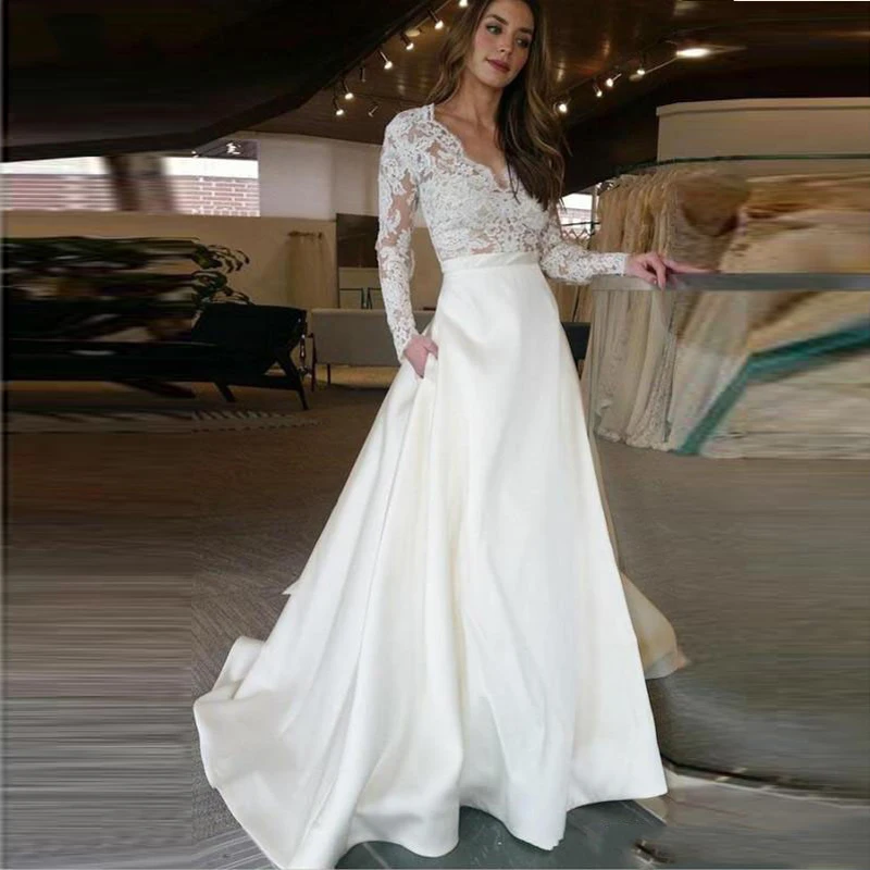 Eightree Beach Boho 2019 Stain Wedding Dress with Pocket V Neck A-Line Top Lace Wedding Dresses Long Sleeveless
Eightree Beach Boho 2019 Stain Wedding Dress with Pocket V Neck A-Line Top Lace Wedding Dresses Long Sleeveless