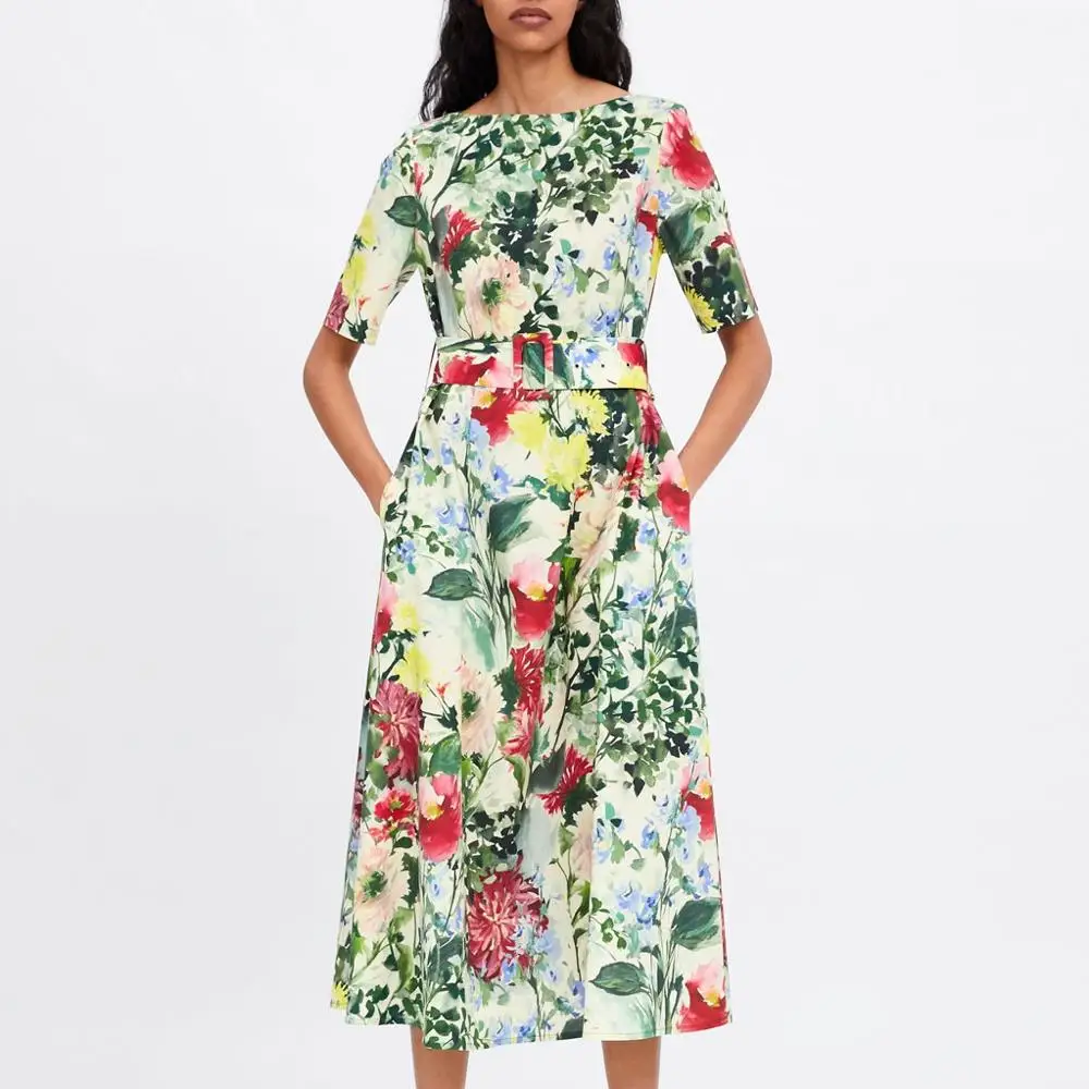 New Print Flower Summer Long Dress Sashes Casual O-neck Short Holiday Collect Waist Female
New Print Flower Summer Long Dress Sashes Casual O-neck Short Holiday Collect Waist Female