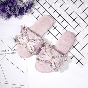 Home Winter Colorful Butterfly-knot Women Plush Exposed Toe Slippers Indoor Faux Fur Non-Slip Soft Bedroom Flat Shoes 
Home Winter Colorful Butterfly-knot Women Plush Exposed Toe Slippers Indoor Faux Fur Non-Slip Soft Bedroom Flat Shoes