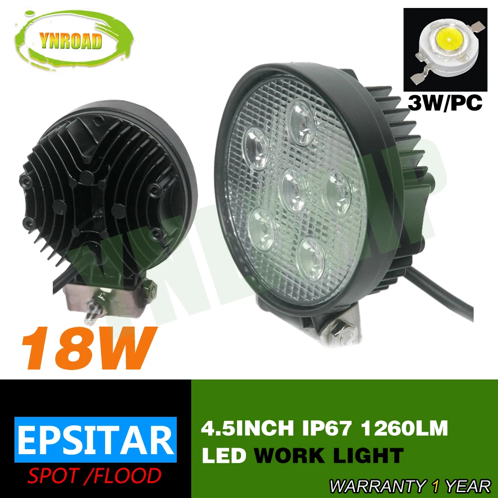 YNROAD 4.5 inch 18W Led work light fog light spot beam for offload truck use 6pcs*3W epsitar leds IP67 1260LM
YNROAD 4.5 inch 18W Led work light fog light spot beam for offload truck use 6pcs*3W epsitar leds IP67 1260LM