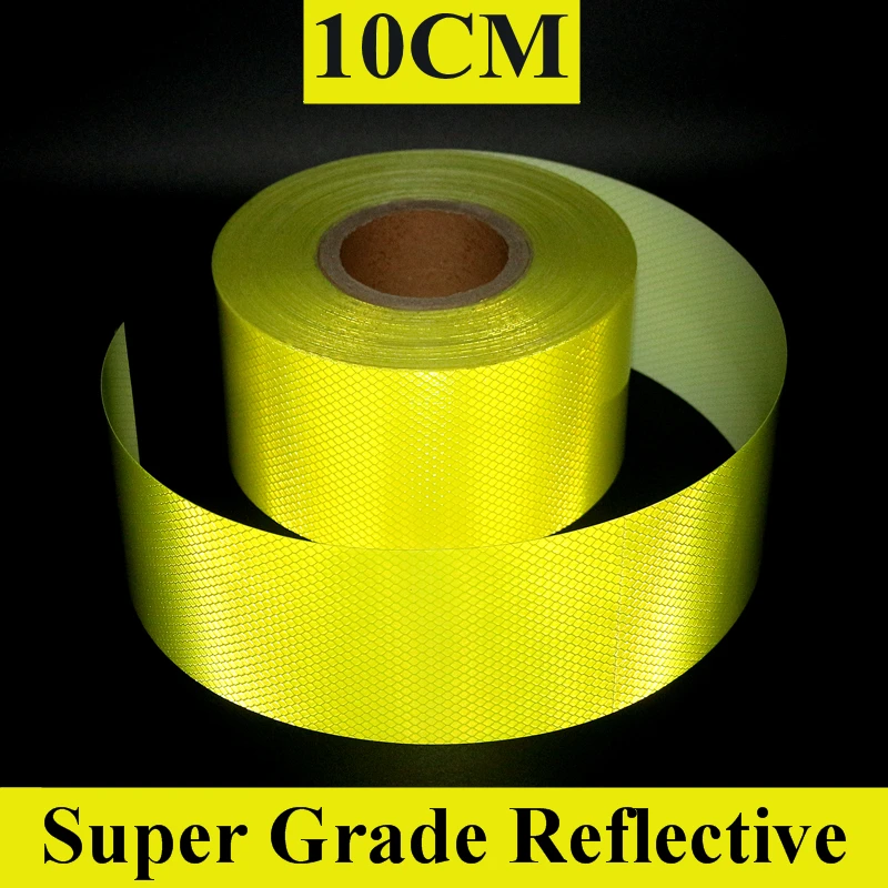 Фото 10 см * 45 м флуоресцентные желтые алмазные светоотражающие наклейки на рельсы