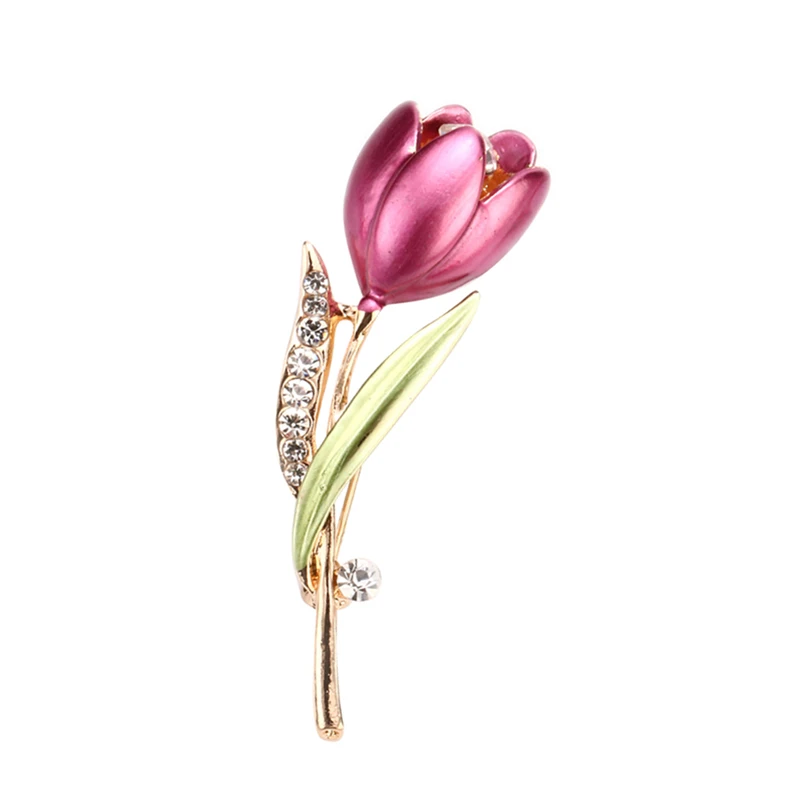 

OneckOha Enameled Tulip Brooch Rhinestone Flower Pin Women's Garment Accessories Hot Selling Brooches
