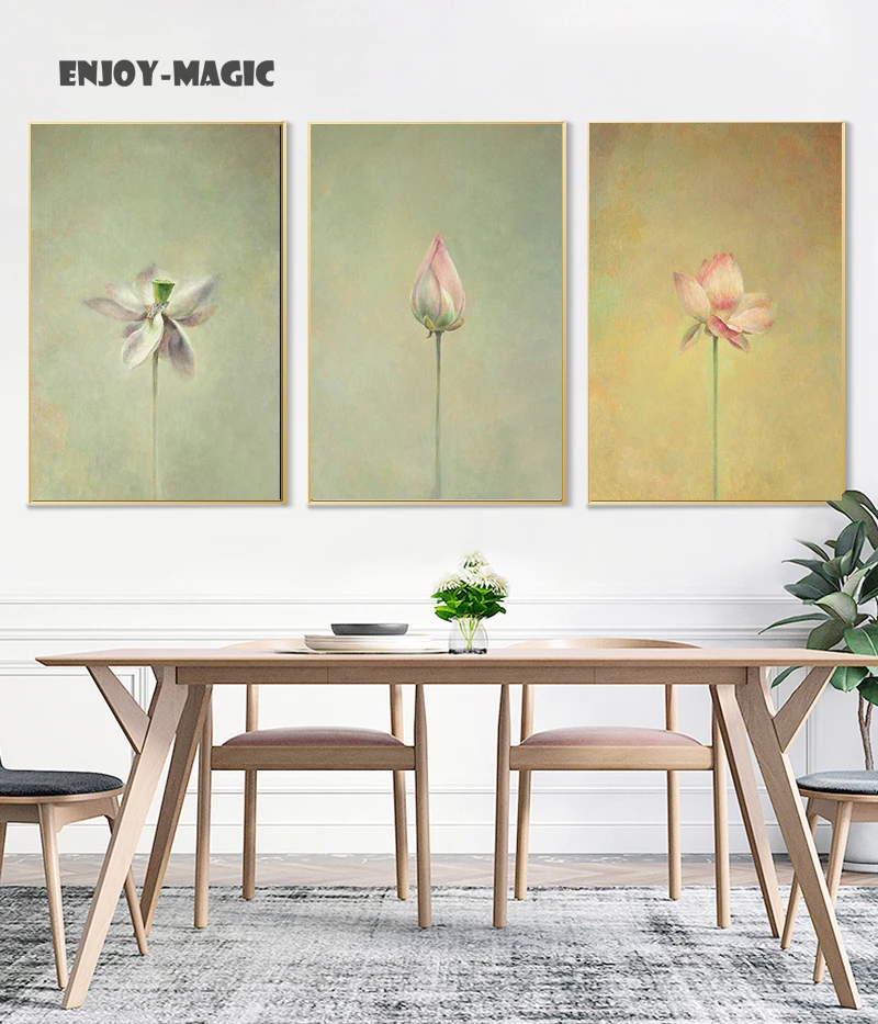 Home Decor Canvas Poster Lotus abstract Chinese Decoration Wall Art Modern 3 Piece Oil Painting Picture Panel Print B-037 | Дом и сад