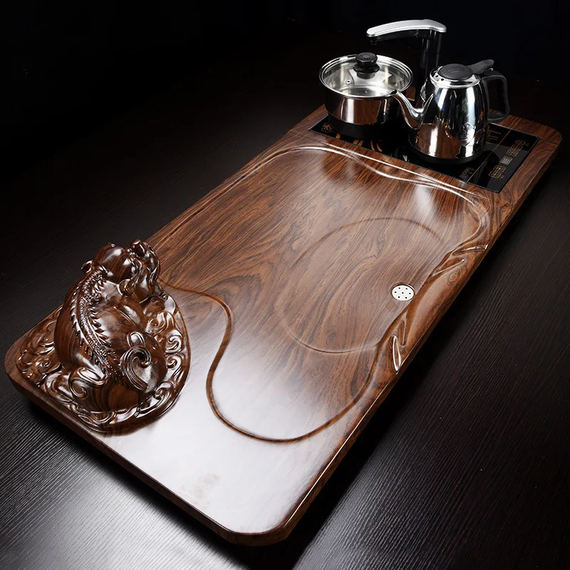 

Solid wood tea tray Drainage water storage kung fu tea set Drawer tea room board table
