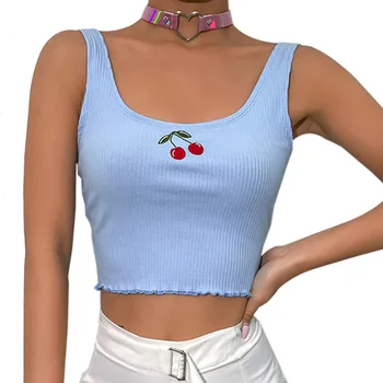 Women's Sweet Crop Tops Cotton Ribbed Cherry Embroidery Tank Top Fashion Cropped Sleeveless Summer Top Vest Clothing
Women's Sweet Crop Tops Cotton Ribbed Cherry Embroidery Tank Top Fashion Cropped Sleeveless Summer Top Vest Clothing
