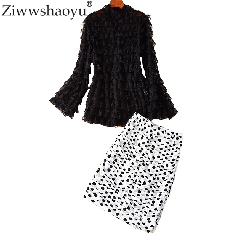 Ziwwshaoyu Elegant Ruffles Lace top + Slim Wrinkled skin Polka Dot pencil Skirt Two-piece set Spring and summer new women
Ziwwshaoyu Elegant Ruffles Lace top + Slim Wrinkled skin Polka Dot pencil Skirt Two-piece set Spring and summer new women
