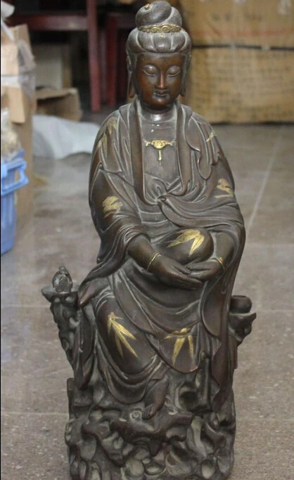 bi002780 22" Chinese Purple Bronze 24K Gold Kwan-yin Bodhisattva Goddess Buddha Statue