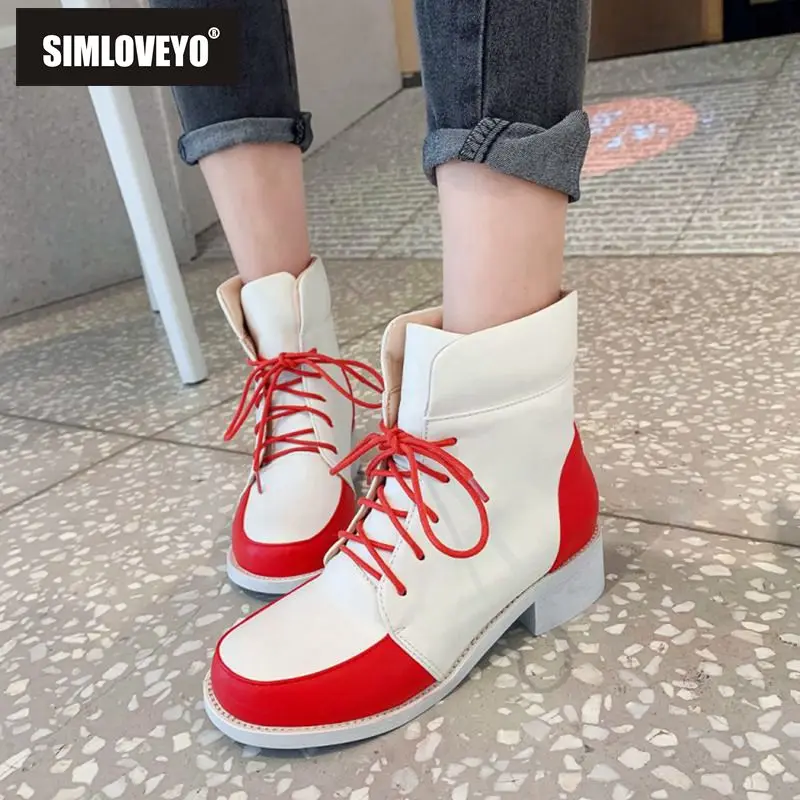 SIMLOVEYO 2019 winter shoes women ankle boots Round toe leather Lace up Low heel Sweet size 46 White casual Botas feminino mujer
SIMLOVEYO 2019 winter shoes women ankle boots Round toe leather Lace up Low heel Sweet size 46 White casual Botas feminino mujer