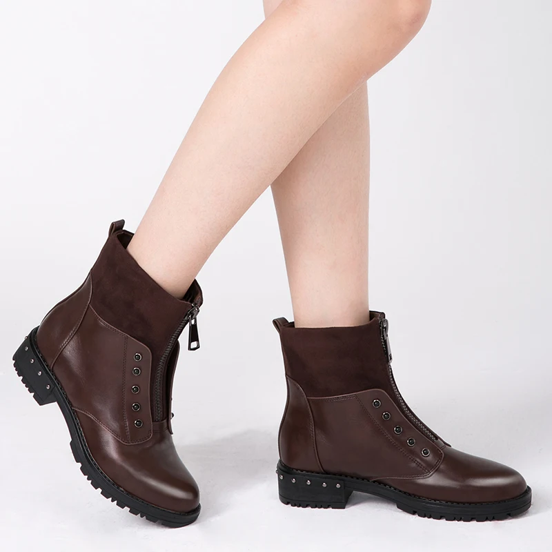 AIMEIGAO Front Zipper Black Ankle Boots For Women Warm Fur Plush Insole Women Boots Low Heel Cool Style Autumn Women Shoes