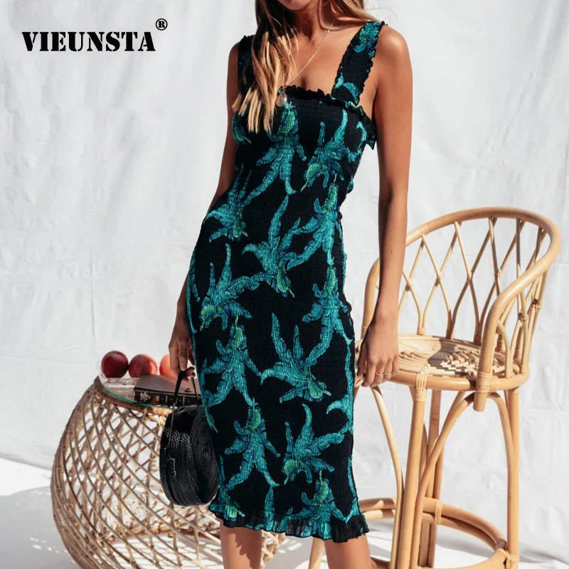 VIEUNSTA Women Floral Print Backless Pencil Dress Ruffles Off Shoulder Elastic Midi Party Dress Elegant Strap Summer Beach Dress
VIEUNSTA Women Floral Print Backless Pencil Dress Ruffles Off Shoulder Elastic Midi Party Dress Elegant Strap Summer Beach Dress