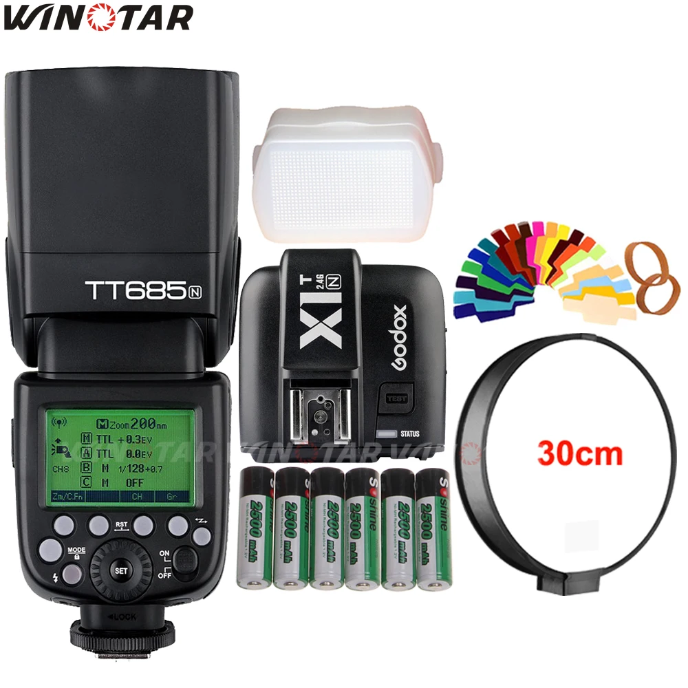 Godox TT685 TT685N 2.4G Wireless HSS 1/8000s i-TTL Flash Speedlite + X1T-N Trigger + 6x 2500mAh Battery for Nikon DSLR Cameras
Godox TT685 TT685N 2.4G Wireless HSS 1/8000s i-TTL Flash Speedlite + X1T-N Trigger + 6x 2500mAh Battery for Nikon DSLR Cameras
