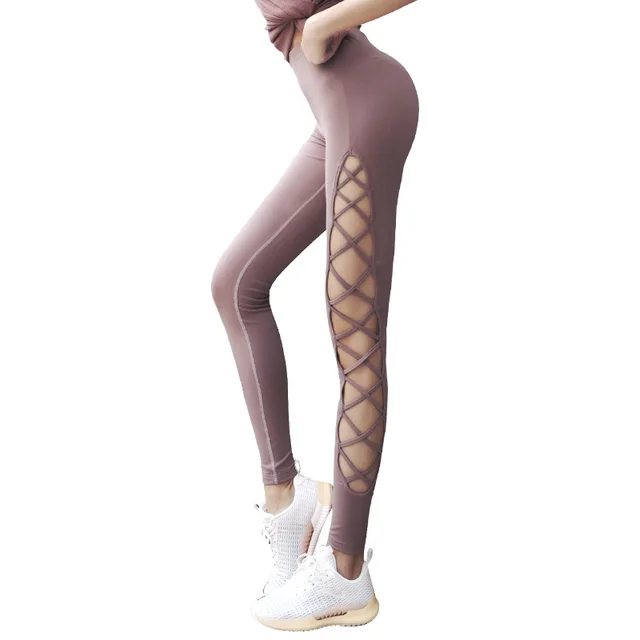 Women S Side Hollow Out Criss Cross Strappy Yoga Leggings High Waist
