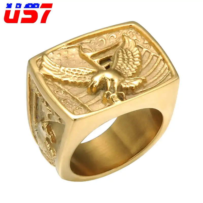 Us7 Mens Eagle American Flag Titanium Stainless Steelrings Square
