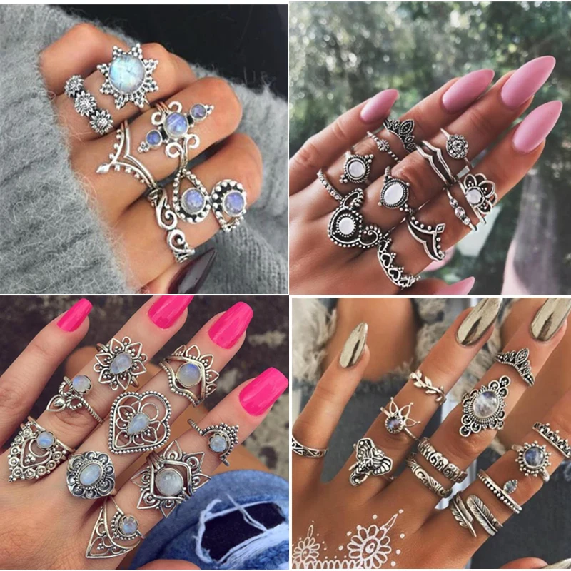 Bohemian Retro Crystal Flower Rings Women Fashion Vintage Finger Ring Set Wedding Party Statement Jewelry Gift 5-16Pcs/Set
Bohemian Retro Crystal Flower Rings Women Fashion Vintage Finger Ring Set Wedding Party Statement Jewelry Gift 5-16Pcs/Set