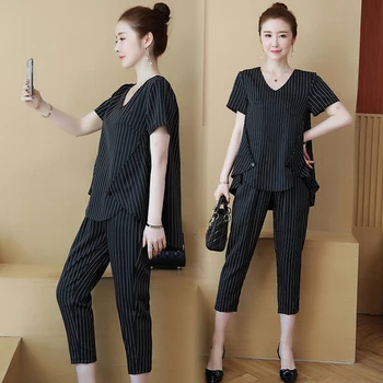 Plus Size 5xl Stripe 2 Piece Set Women Summer New Conjunto Feminino Ensemble Femme Survetement Year-old Female Costume Pant Suit
Plus Size 5xl Stripe 2 Piece Set Women Summer New Conjunto Feminino Ensemble Femme Survetement Year-old Female Costume Pant Suit