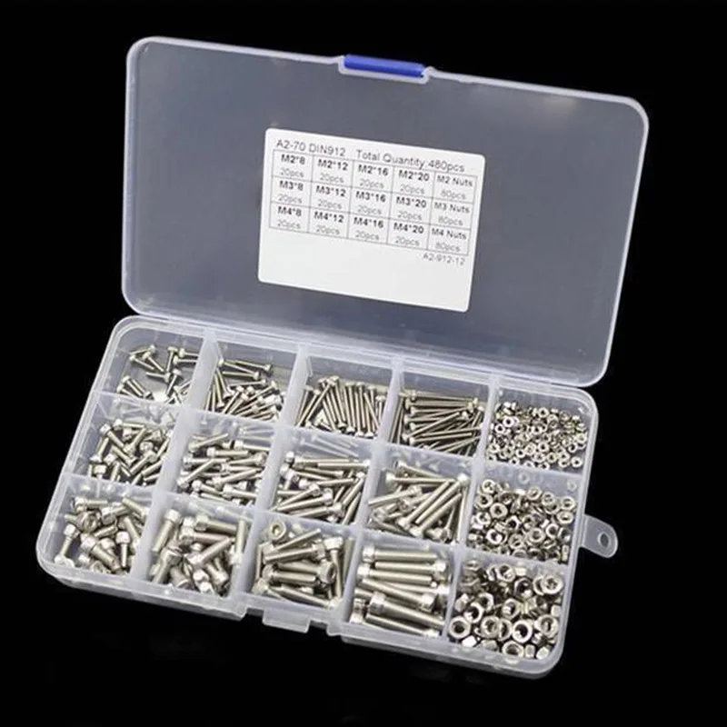 480Pcs M2 M3 M4 Screws Set With Storage Box Stainless Steel Hex Socket Head Cap Screw Nut Kit HYD88
480Pcs M2 M3 M4 Screws Set With Storage Box Stainless Steel Hex Socket Head Cap Screw Nut Kit HYD88