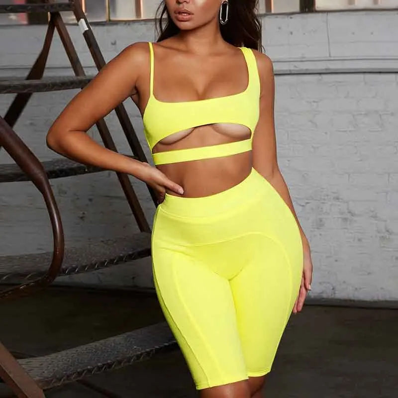 Yellow Sexy Short Two Piece Set Sling Tank Crop Tops and Biker Shorts Bodycon Matching Sets Summer Clothes for Women 2019 NEW
Yellow Sexy Short Two Piece Set Sling Tank Crop Tops and Biker Shorts Bodycon Matching Sets Summer Clothes for Women 2019 NEW
