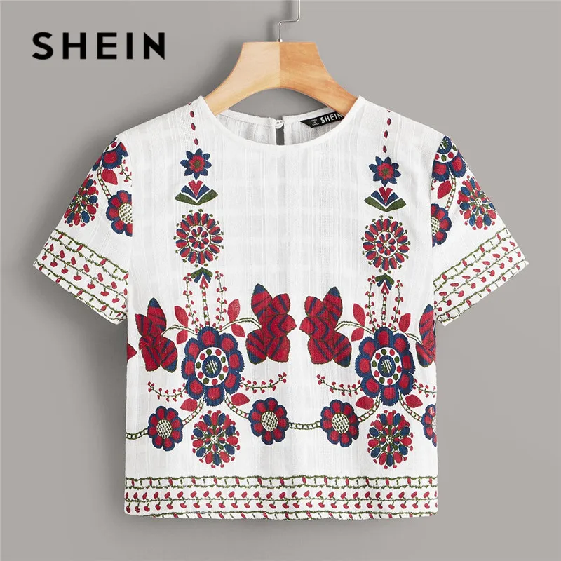 SHEIN Keyhole Back Floral Print Textured White Blouse Womens Tops And Blouses Summer Round Neck Short Sleeve Crop Ladies Tops
SHEIN Keyhole Back Floral Print Textured White Blouse Womens Tops And Blouses Summer Round Neck Short Sleeve Crop Ladies Tops
