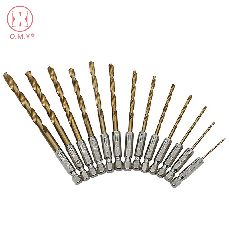 OMY 13pcs/lot HSS High Speed Steel Titanium Coated Drill Bit Set 1/4 Hex Shank 1.5-6.5mm
OMY 13pcs/lot HSS High Speed Steel Titanium Coated Drill Bit Set 1/4 Hex Shank 1.5-6.5mm