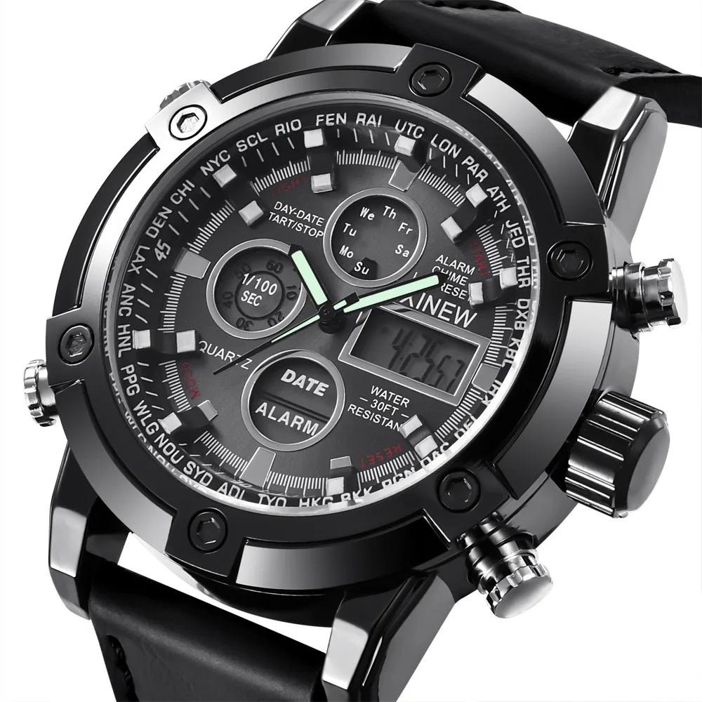New Men Watch Luxury Leather Wristwatch Strap Dual Men's Leather Quarz Analog Digital LED Sport Wrist Watch Waterproof
New Men Watch Luxury Leather Wristwatch Strap Dual Men's Leather Quarz Analog Digital LED Sport Wrist Watch Waterproof