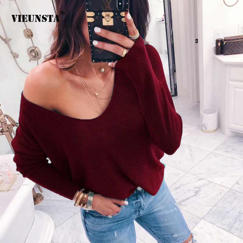 VIEUNSTA Sexy Women Off Shoulder Knitted Sweaters 2019 Spring Autumn Long Sleeve Pullovers Casual Solid V-Neck Sweater Tops
VIEUNSTA Sexy Women Off Shoulder Knitted Sweaters 2019 Spring Autumn Long Sleeve Pullovers Casual Solid V-Neck Sweater Tops