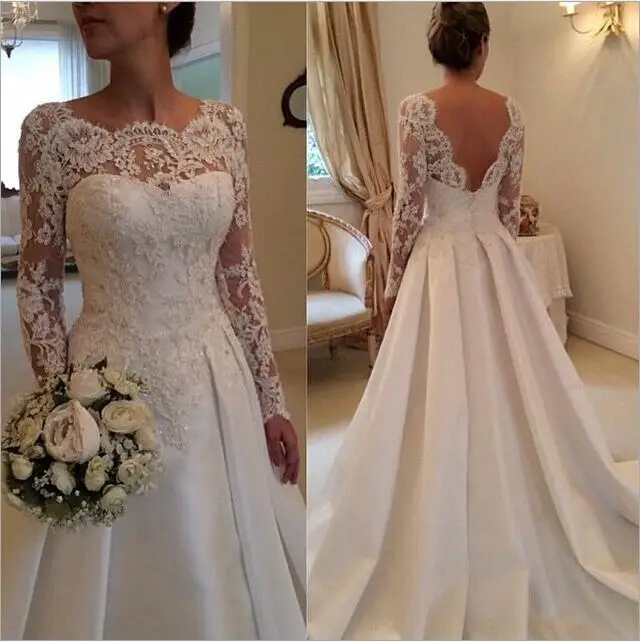 Vintage White Ivory Long Sleeve Lace Wedding Gowns 2018 Casamento Sheer A Line Custom Made Bridal Gowns Open Back Robe De Mariee
Vintage White Ivory Long Sleeve Lace Wedding Gowns 2018 Casamento Sheer A Line Custom Made Bridal Gowns Open Back Robe De Mariee