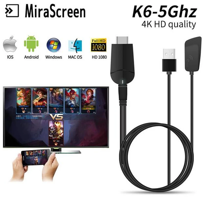 

TV Dongle Dual Band 2.4GHz 5.8GHz 4K HD WiFi Miracast Airplay DLNA Mirascreen k6-5Ghz TV Stick 4K HD EZCast WiFi display dongle