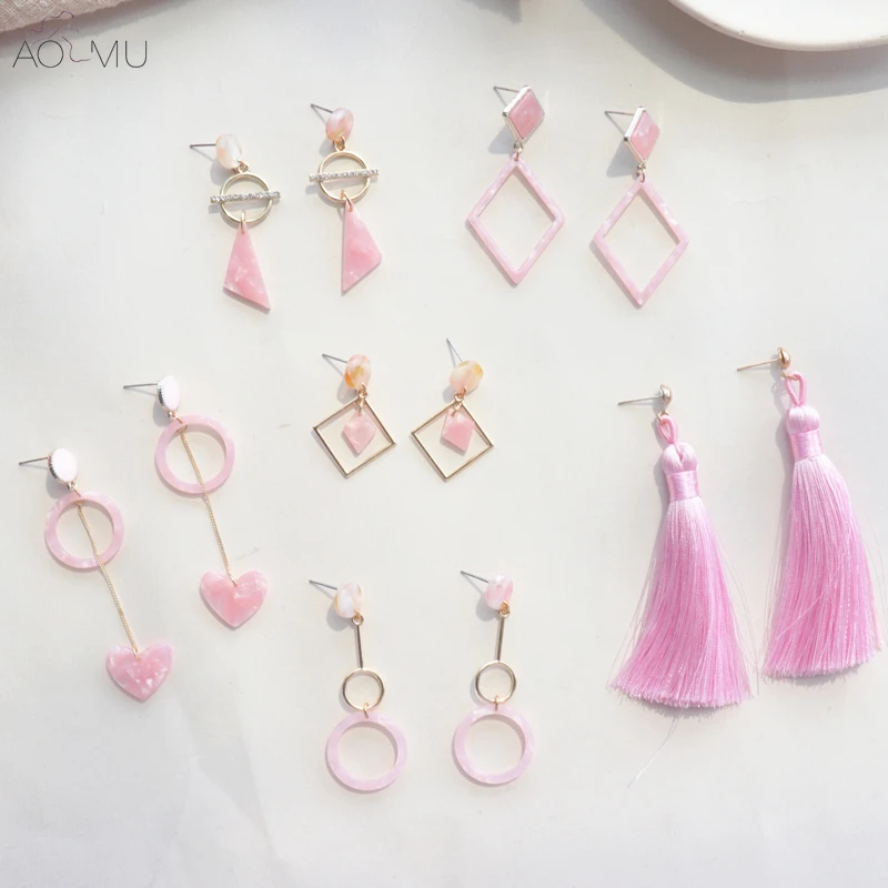 AOMU Japan Pink Acetic acid Acrylic Triangle Geometric Crystal Round Metal Circle Fringed Long Tassel Earrings Set for Women
AOMU Japan Pink Acetic acid Acrylic Triangle Geometric Crystal Round Metal Circle Fringed Long Tassel Earrings Set for Women