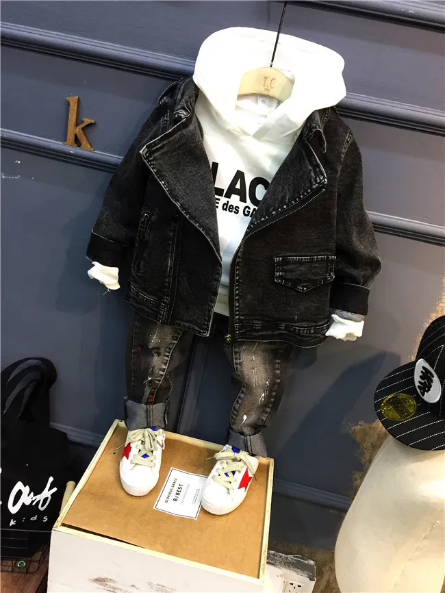 Child's Spring Autumn Winter Boys Suit New Kids Clothes Sports Sets Black Denim Jacket,T-Shirt + Jeans 3pcs 2-6 Ages
Child's Spring Autumn Winter Boys Suit New Kids Clothes Sports Sets Black Denim Jacket,T-Shirt + Jeans 3pcs 2-6 Ages