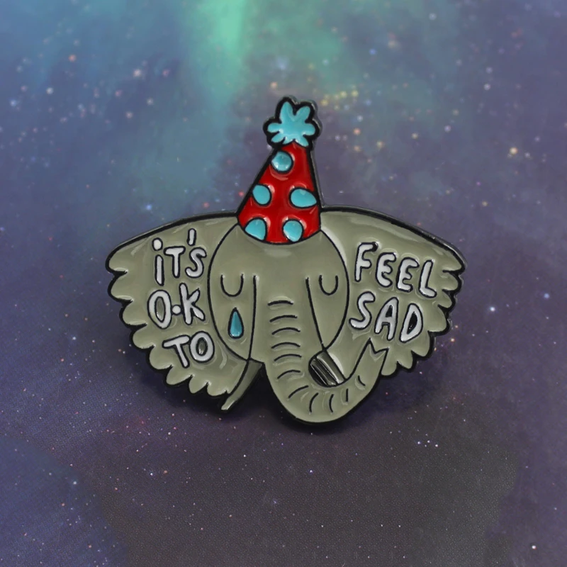 Sad Elephant Brooch Cartoon Clown Elephant Crying Tears IT'S OK TO FEEL SAD Enamel Pin Shirt Backpack Animal Badge Family Gifts
Sad Elephant Brooch Cartoon Clown Elephant Crying Tears IT'S OK TO FEEL SAD Enamel Pin Shirt Backpack Animal Badge Family Gifts