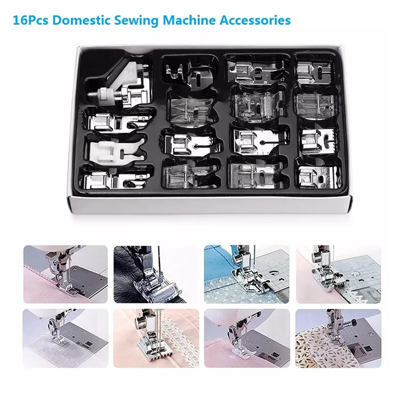 

16Pcs Domestic Sewing Machine Accessories Presser Foot Feet Kit Set Hem Foot Spare Parts With Box For Brother Singer Janome