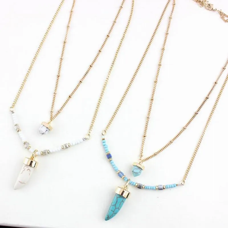 Fashion Double Layers ox horn shaped Pendants Necklaces For Women Geometric Bullet Natural Stone Pendant Necklaces
Fashion Double Layers ox horn shaped Pendants Necklaces For Women Geometric Bullet Natural Stone Pendant Necklaces