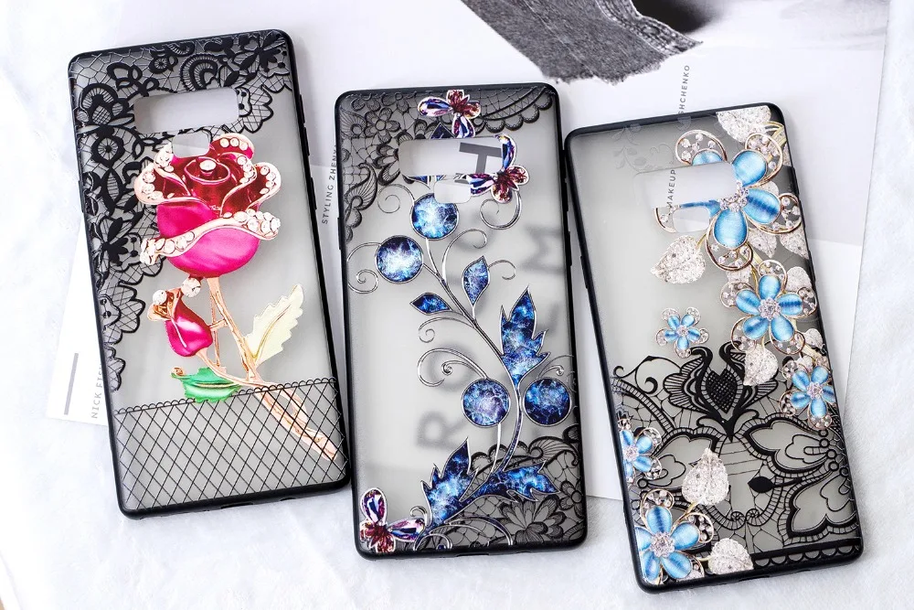 3D Diamond Lace Flower Case For SAMSUNG Note 9 S9 S8 Plus S7 Edge A6 A8 J4 J6 Plus 2018 A3 A5 J3 J5 J7 2017 J310 J510 A510 Cover (3)