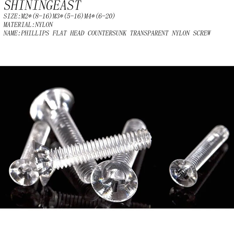 100pcs/lot M2*(8-16)M3*(5-16)M4*(6-20)transparent nylon phillips crossed flat head countersunk plastic insulated screw 964
100pcs/lot M2*(8-16)M3*(5-16)M4*(6-20)transparent nylon phillips crossed flat head countersunk plastic insulated screw 964