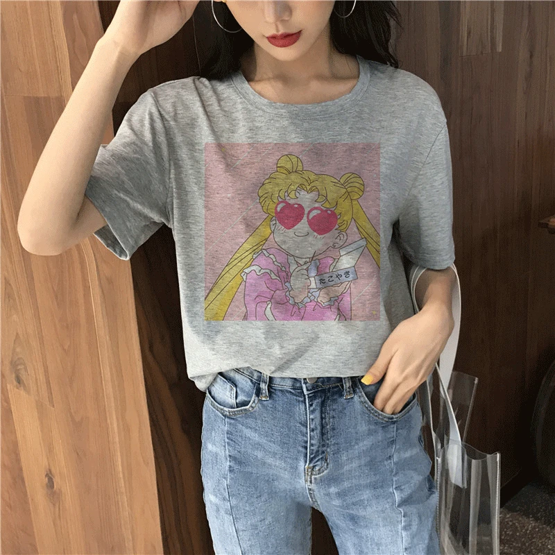 Summer Korean Style Harajuku Vintage Kawaii Sailor Moon Aesthetic Couple Gray T Shirt Vogue Casual Print Short Sleeve Women Top
Summer Korean Style Harajuku Vintage Kawaii Sailor Moon Aesthetic Couple Gray T Shirt Vogue Casual Print Short Sleeve Women Top