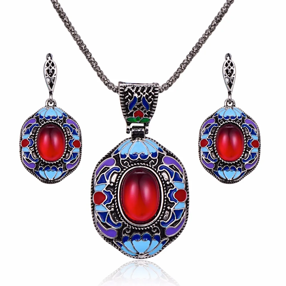 Colorful Enamel Jewelry Sets For Women Antique Silver Color Red Resin Beaded Big Vintage Metal Pendant Necklace And Earrings Set
Colorful Enamel Jewelry Sets For Women Antique Silver Color Red Resin Beaded Big Vintage Metal Pendant Necklace And Earrings Set