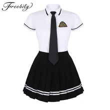 Coreano Aluna uniforme Branco Top Saia Preta com Crachá e Gravata para o Japonês Uniformes de Marinheiro Aluno Terno Traje Cosplay(China)
