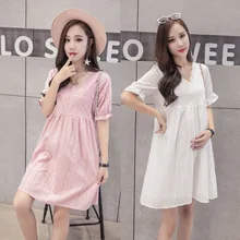 Vestido de maternidad moda de verano vestidos 2018 moda nuevo vestido de maternidad de encaje hueco de algodón de manga larga Vestido de manga corta(China)