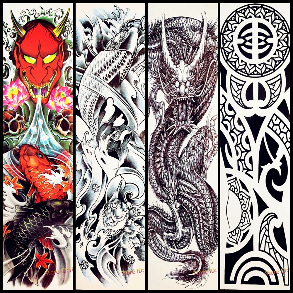 

3D Full Body Arm Temporary Tattoo Sleeve Ghost Carp Water Transfer Fake Tattoo Stickers Women Men Fake Tatoo Dragon Totem AQB025