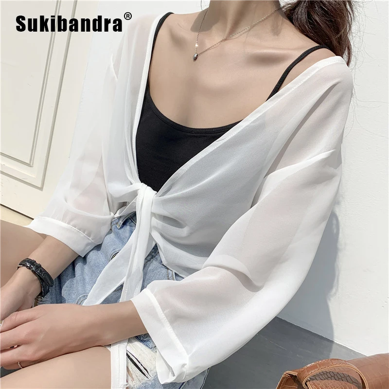 Sukibandra 2019 Summer Beach Women Chiffon Kimono Cardigan Casual Korean Black White Lace Up Fashion Woman Cropped Top Blouse
Sukibandra 2019 Summer Beach Women Chiffon Kimono Cardigan Casual Korean Black White Lace Up Fashion Woman Cropped Top Blouse