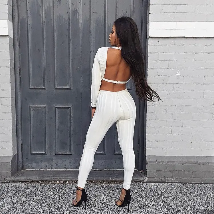 New Bodycon Bandage Jumpsuits For Women 2018 Sexy White V Neck Long Sleeve Pants Jumpsuits Rompers Club Party Bodysuit
New Bodycon Bandage Jumpsuits For Women 2018 Sexy White V Neck Long Sleeve Pants Jumpsuits Rompers Club Party Bodysuit