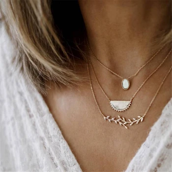 

Bohomia Multilayer Olive Branch Leaf Opal Pendant Necklace for Women 2019 New Choker Necklaces Vintage Fashion Collar Jewelry