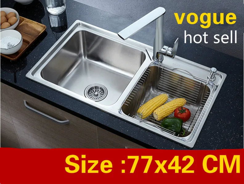 

Free shipping Apartment kitchen double groove sink do the dishes food grade 304 stainless steel fashion hot sell 770x420 MM
