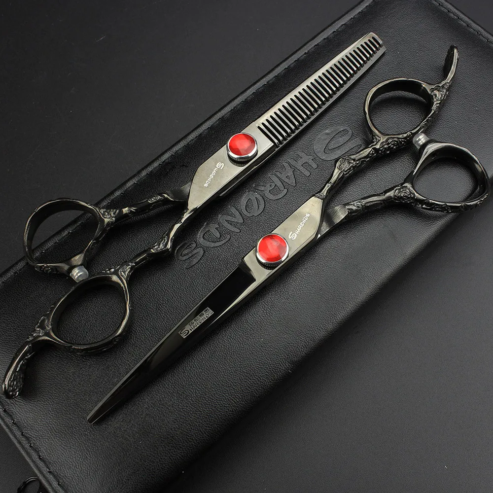Sharonds 6 inch black pattern red ruby haircut scissors high quality salon hairdressing tools stainless steel scissors set
Sharonds 6 inch black pattern red ruby haircut scissors high quality salon hairdressing tools stainless steel scissors set