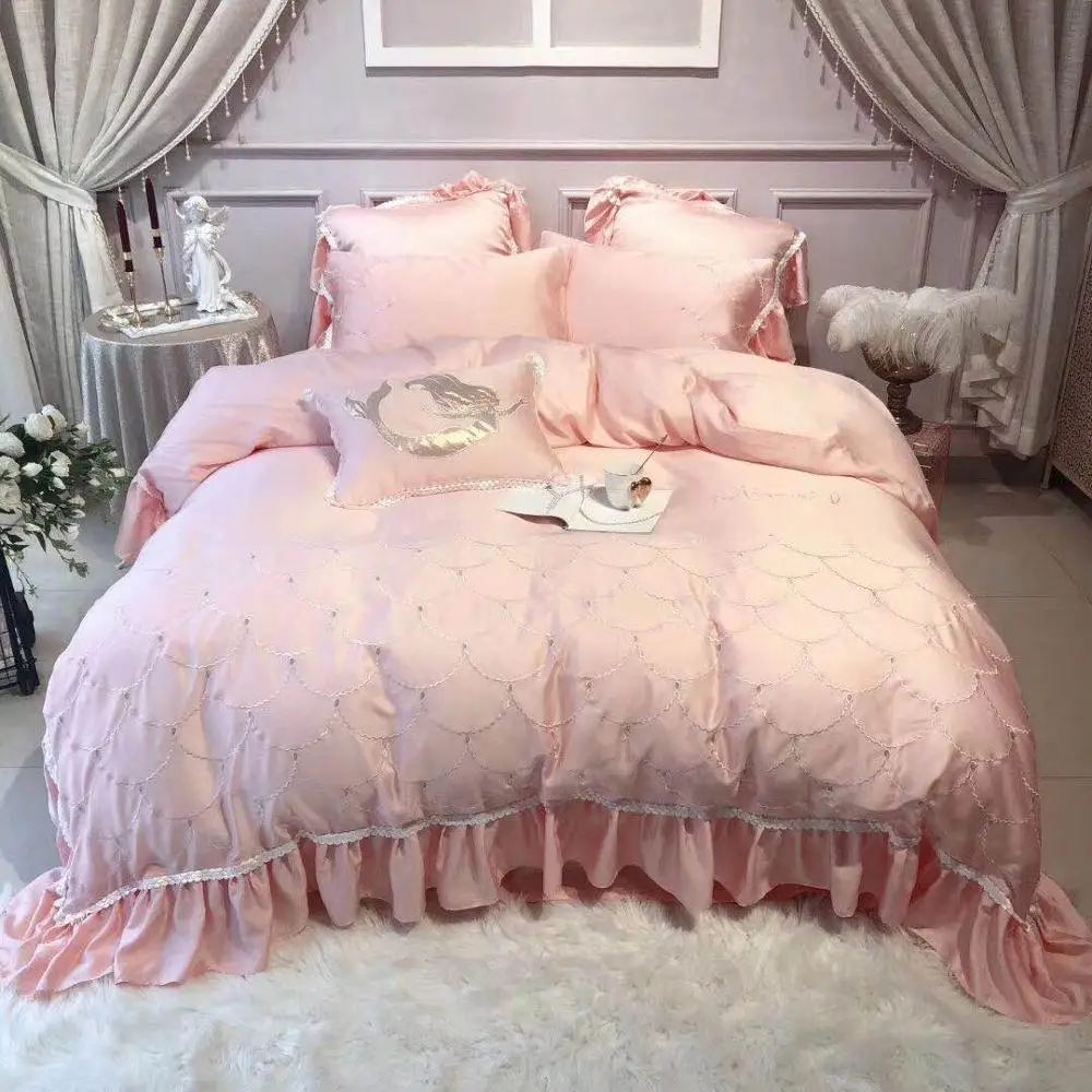 European Princess Wind 80 Double-sided Tencel 4/7pcs pink bedding set Duvet Quilt bed sheet Pillow Cover
European Princess Wind 80 Double-sided Tencel 4/7pcs pink bedding set Duvet Quilt bed sheet Pillow Cover