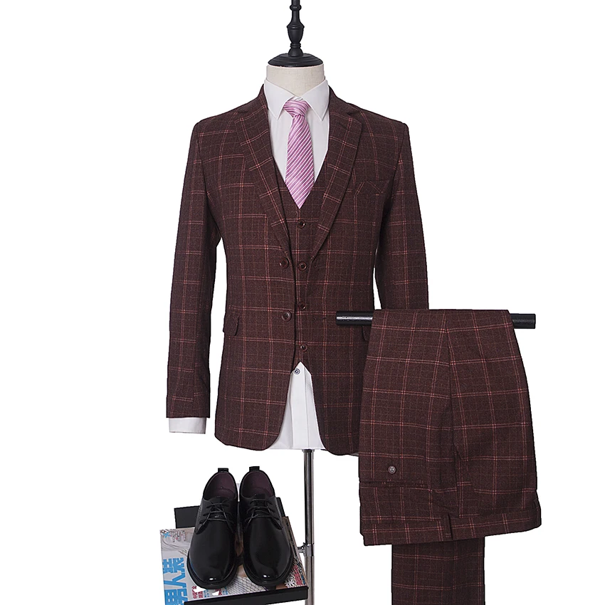 (Jacket+Vest+Pants) 2019 New Wool Men's Fashion Boutique Plaid Wedding Dress Suits Three-piece Male Formal Business Formal Suits
(Jacket+Vest+Pants) 2019 New Wool Men's Fashion Boutique Plaid Wedding Dress Suits Three-piece Male Formal Business Formal Suits