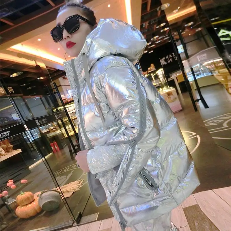 Women 2019 Winter Hooded Metal Silver Down Jacket Female Thicken Warm Cotton Padded Coat Parkas Lady Loose Jackets Outerwear 156
Women 2019 Winter Hooded Metal Silver Down Jacket Female Thicken Warm Cotton Padded Coat Parkas Lady Loose Jackets Outerwear 156